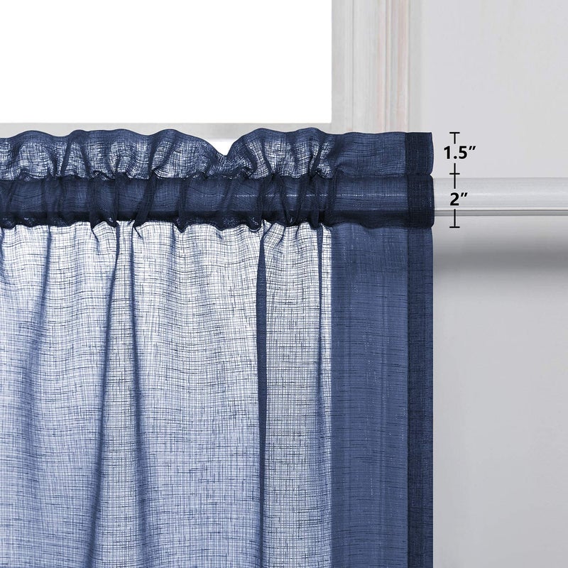 KOUFALL Short Curtains for Bathroom Window,Sheer Cafe Curtains for Kitchen 36 Inch Length,Navy Blue - Image 3
